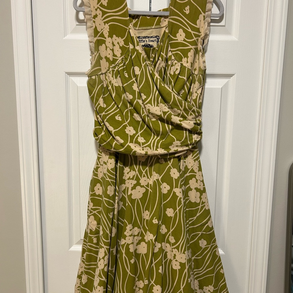 Effie's Heart Olive and Cream Floral Midi Dress